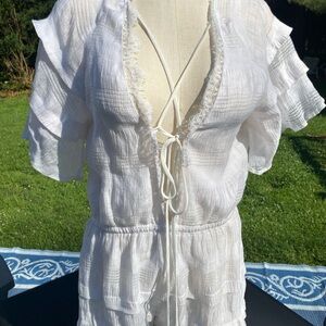 J.O.A. Coverup Elegant Lace-Trimmed White coverup